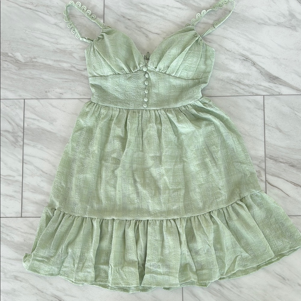 Green Sleeveless Dress with Button Detail
